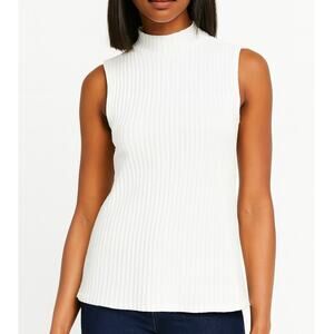 Liverpool Los Angeles Cream Sleeve Ribbed Knit High Neck Tank LARGE